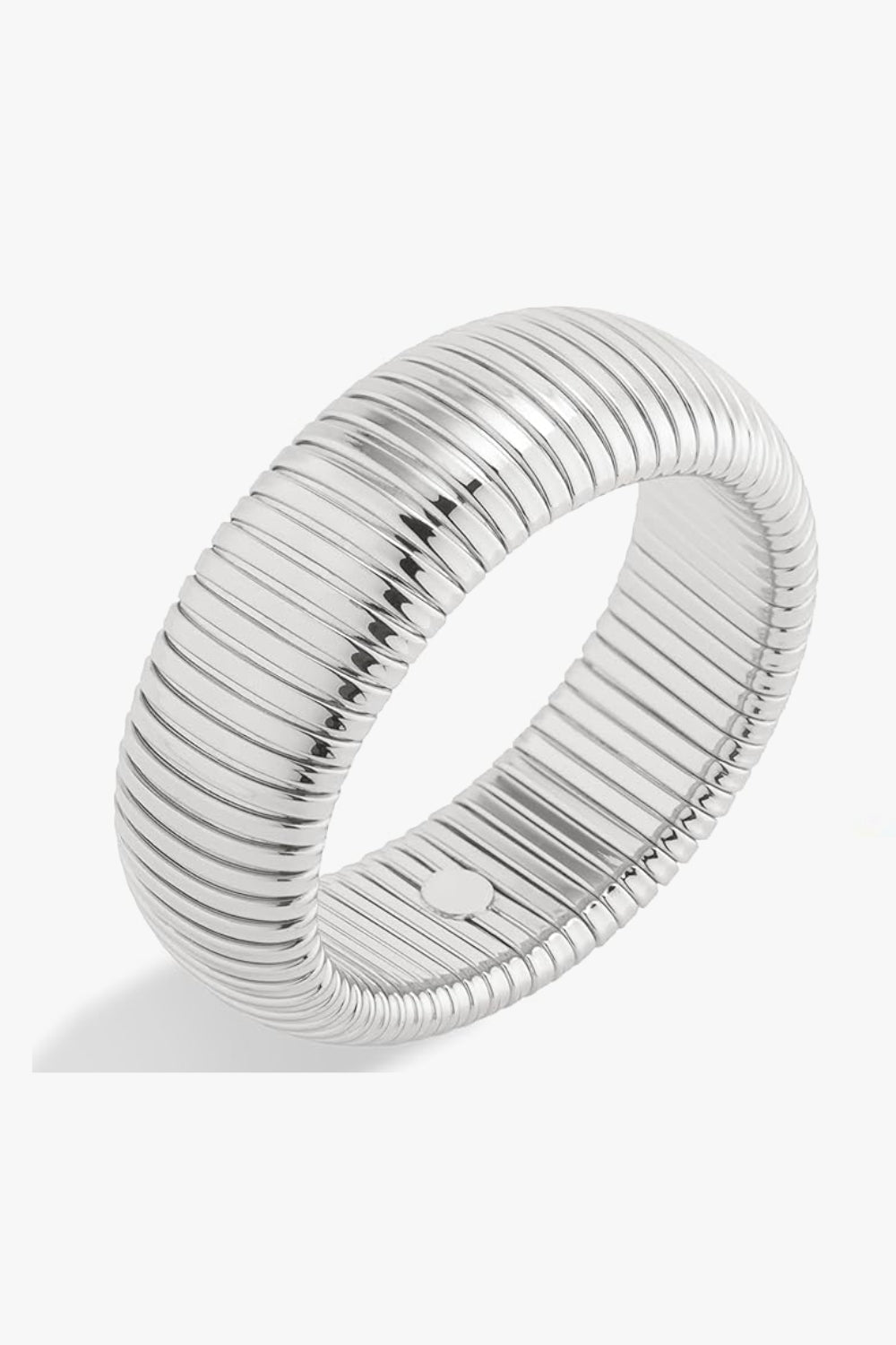 white gold bracelet 20 mm wide with ribbed design on a white background