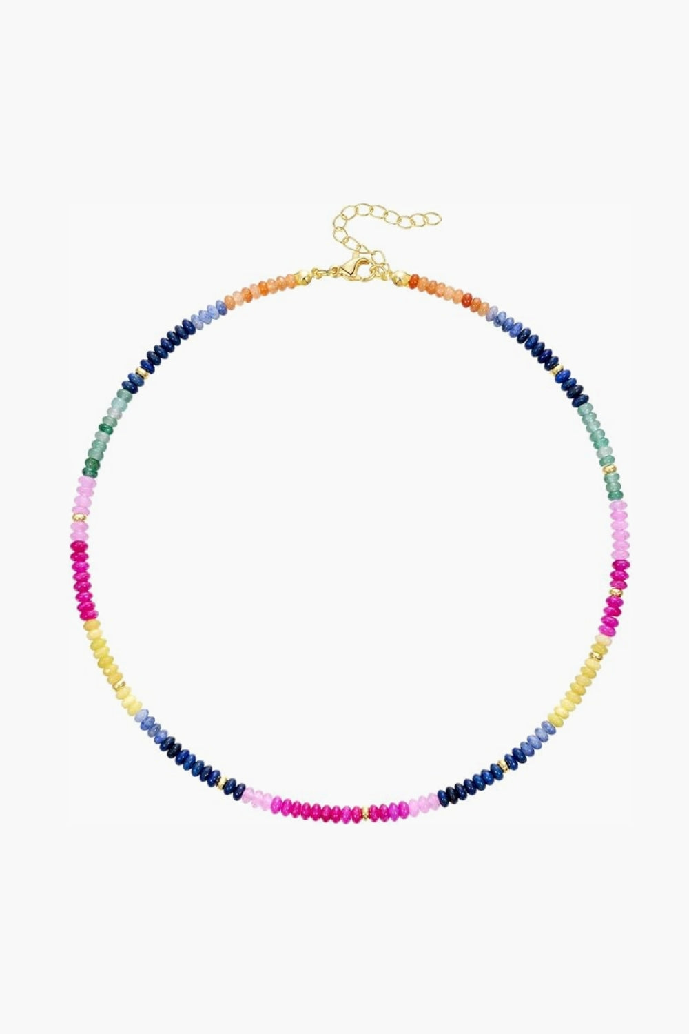Lola Necklace Wildflower – slim gold-plated necklace with multi-colored gemstone beads in pink, yellow, green, and blue tones