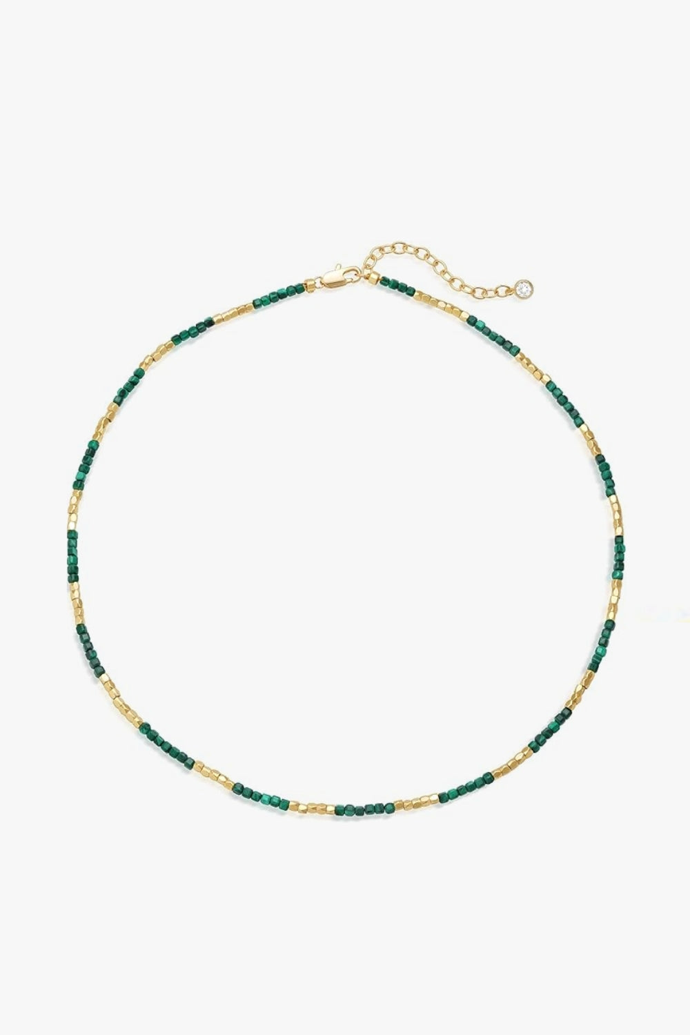 Lucia Necklace Evergreen – slim gold-plated necklace with deep green gemstone beads
