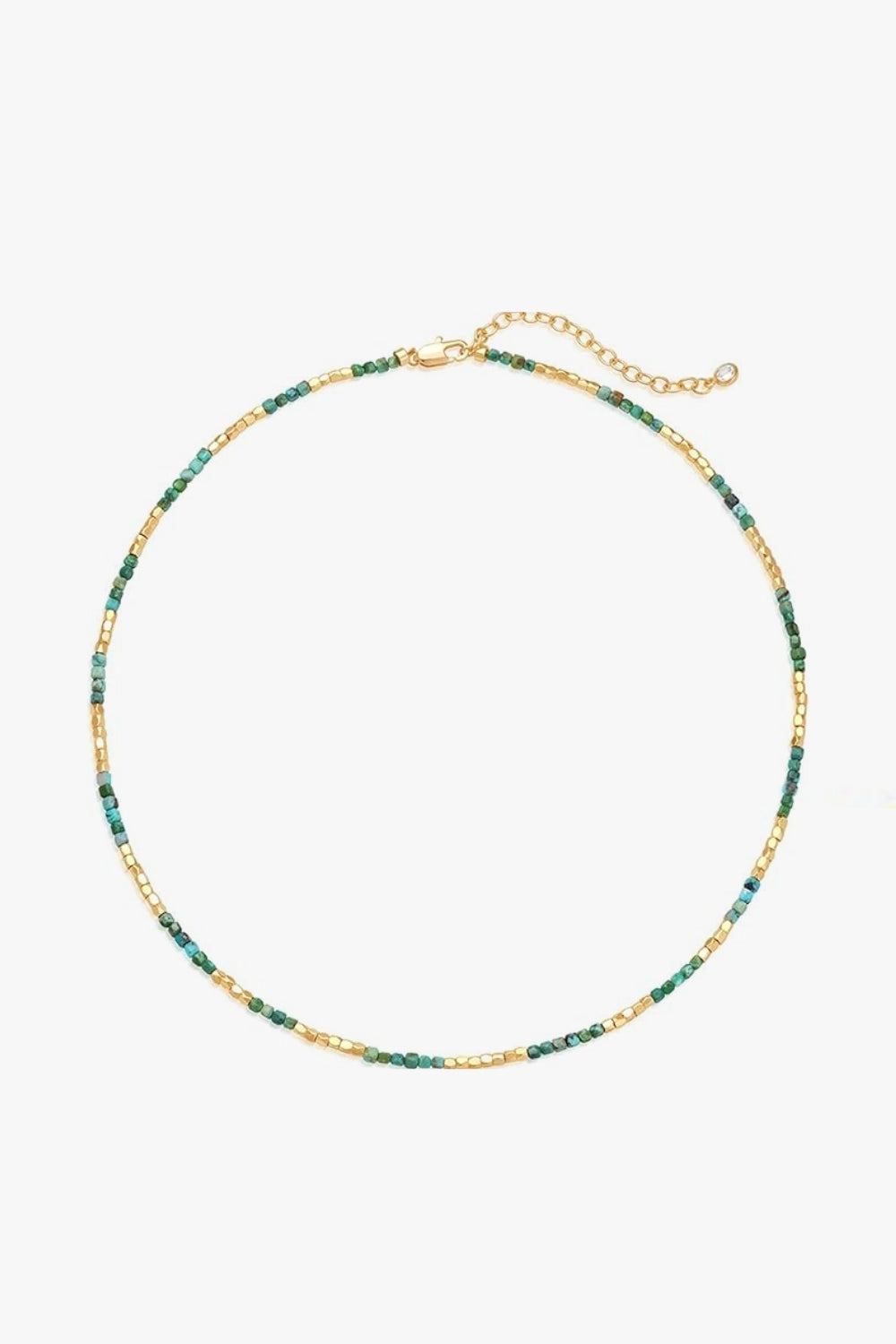 Lucia Necklace Sea Moss – slim gold-plated necklace with mossy green and earthy gemstone beads