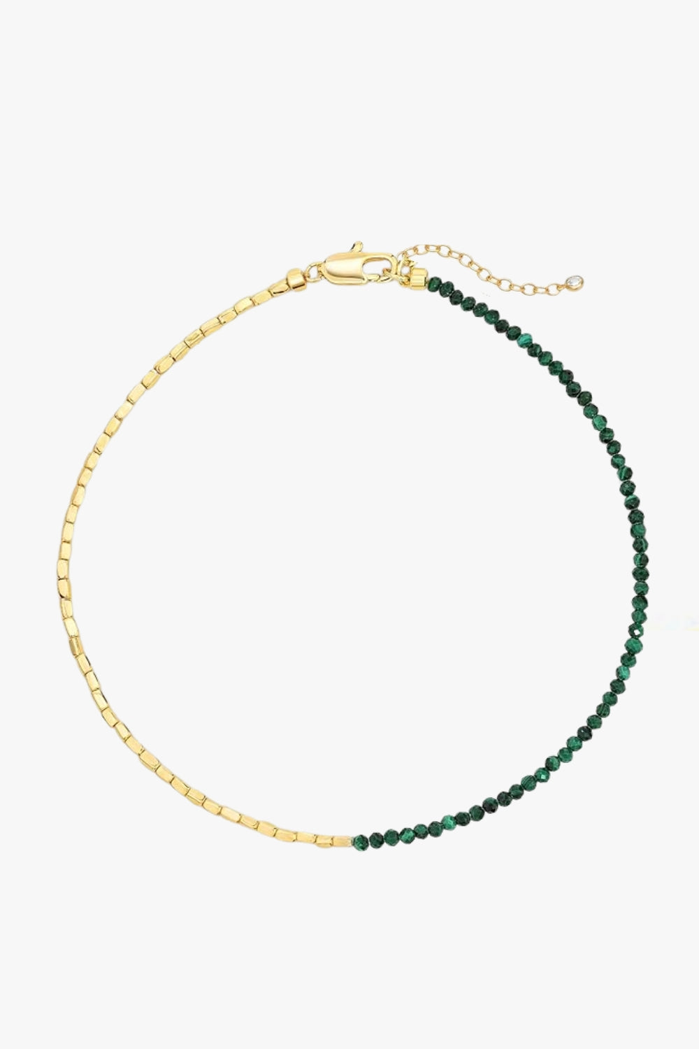 Lucia Necklace Verdé – slim gold-plated necklace with deep green gemstone beads and gold accents