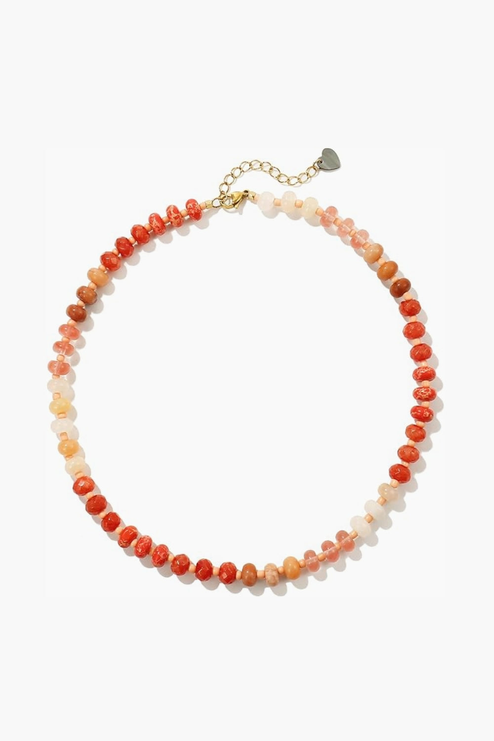 Marina Necklace – 14k yellow gold-plated chunky beaded necklace with high-gloss natural stone beads in orange, amber, and golden tones, on white background.