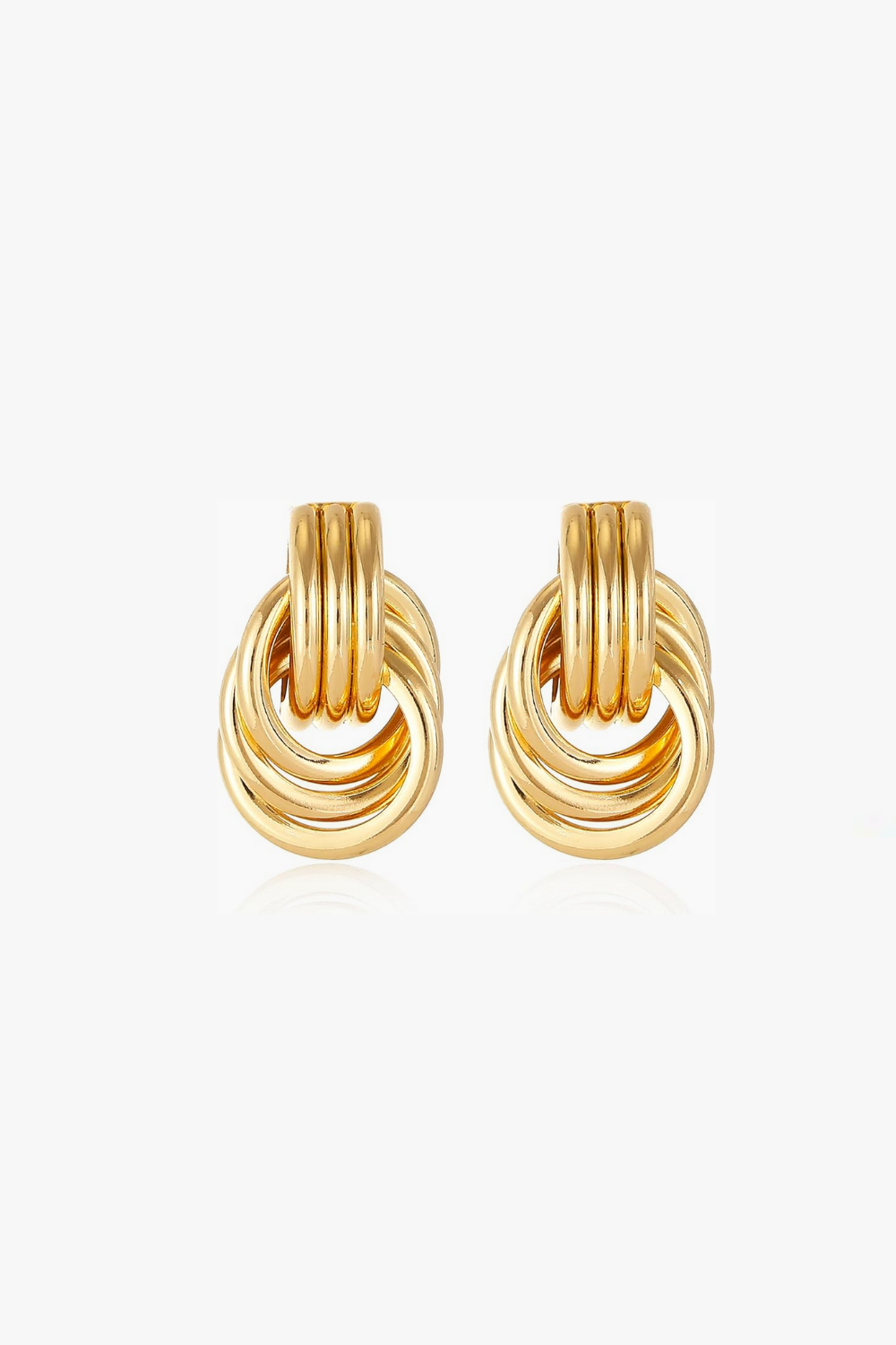 Yellow gold chunky layered hoop earrings studs.