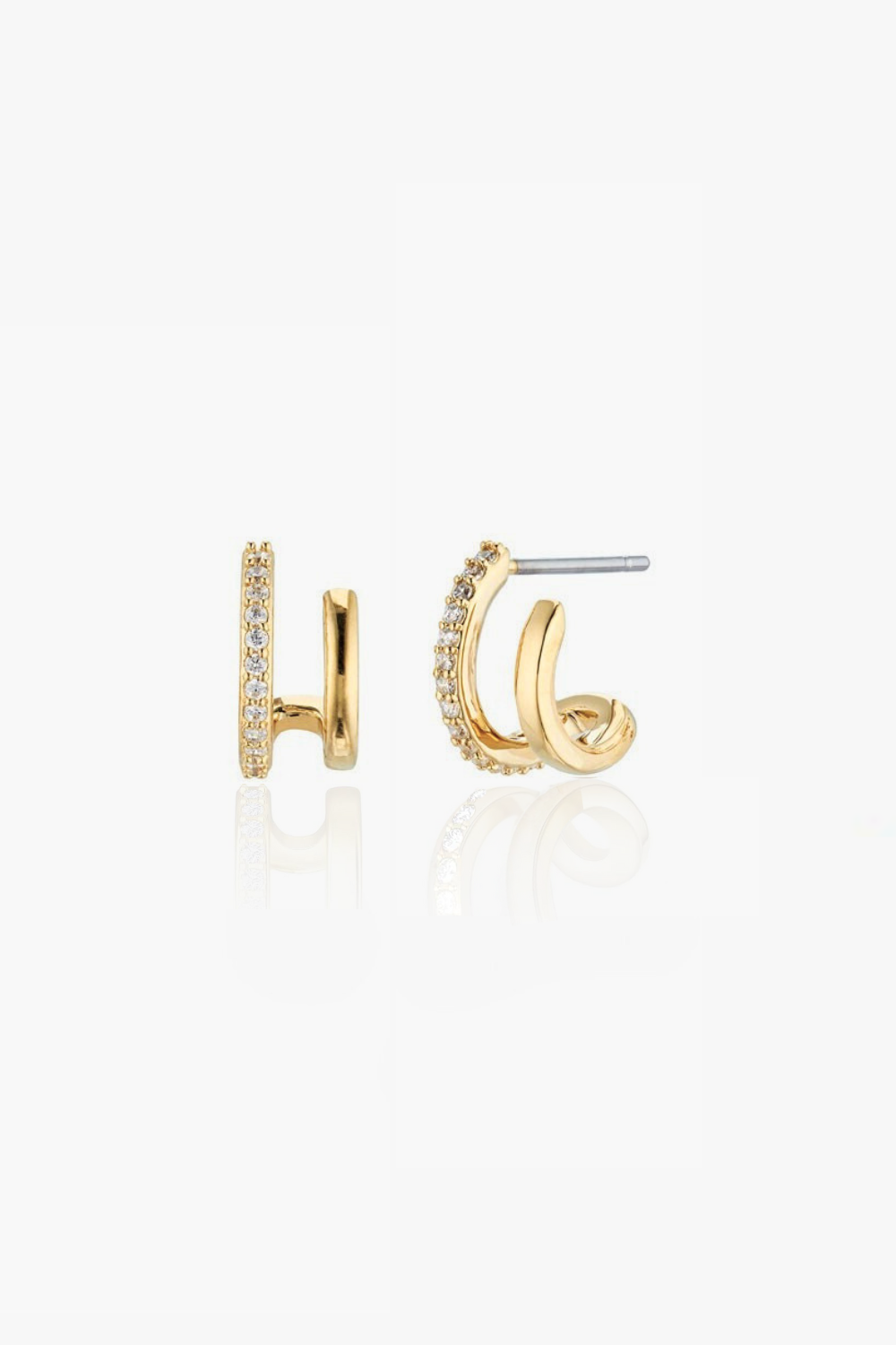 Emma yellow gold double hoop earrings with pavé detailing.
