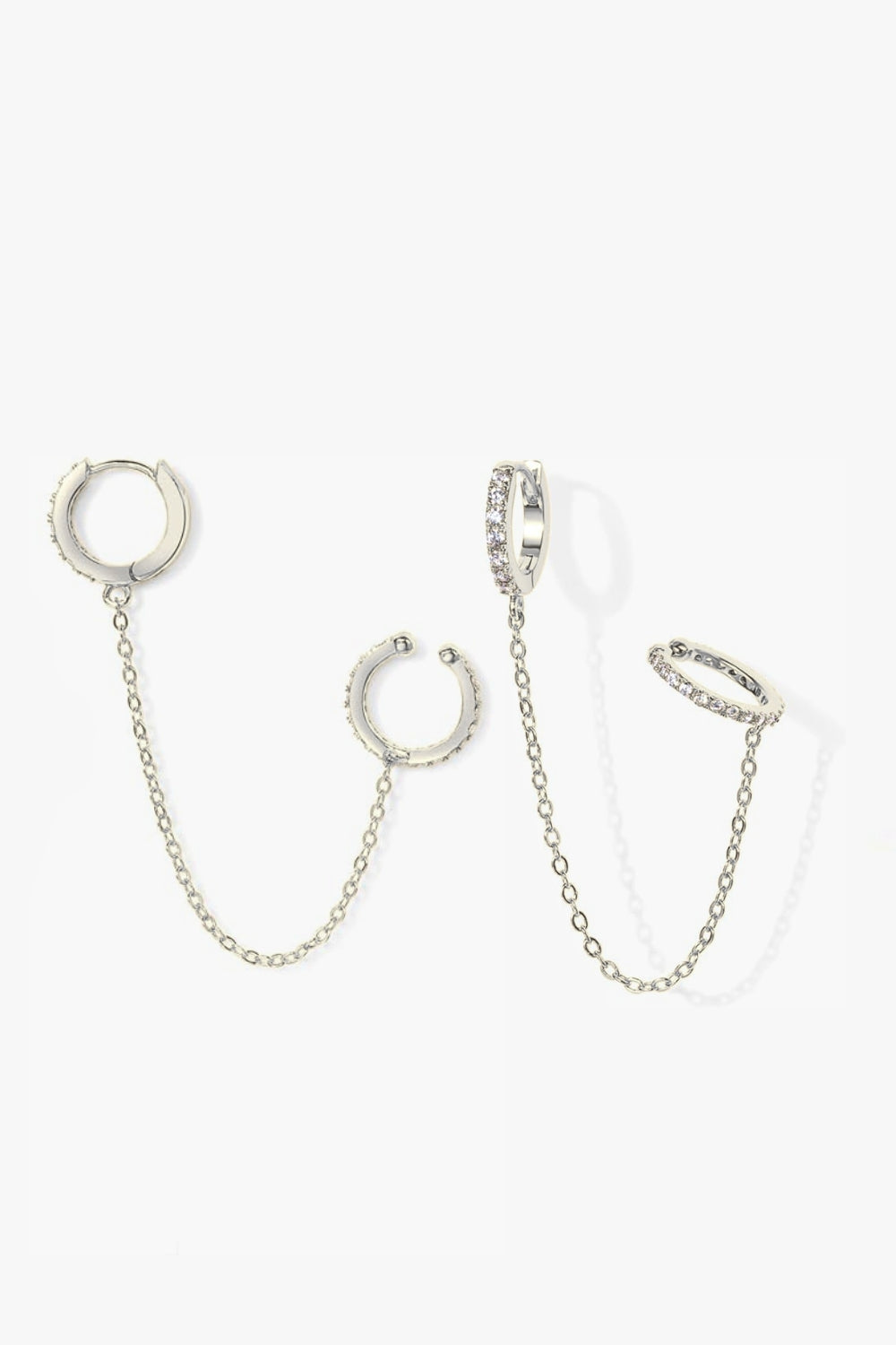 Isa white gold pavé huggie earrings with ear cuff and chain