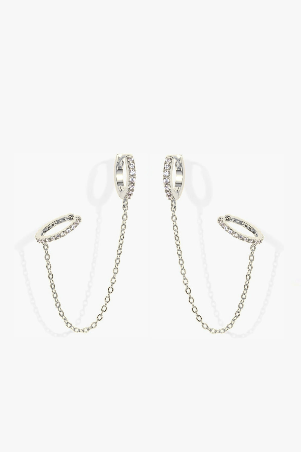 Isa white gold pavé huggie earrings with ear cuff and chain
