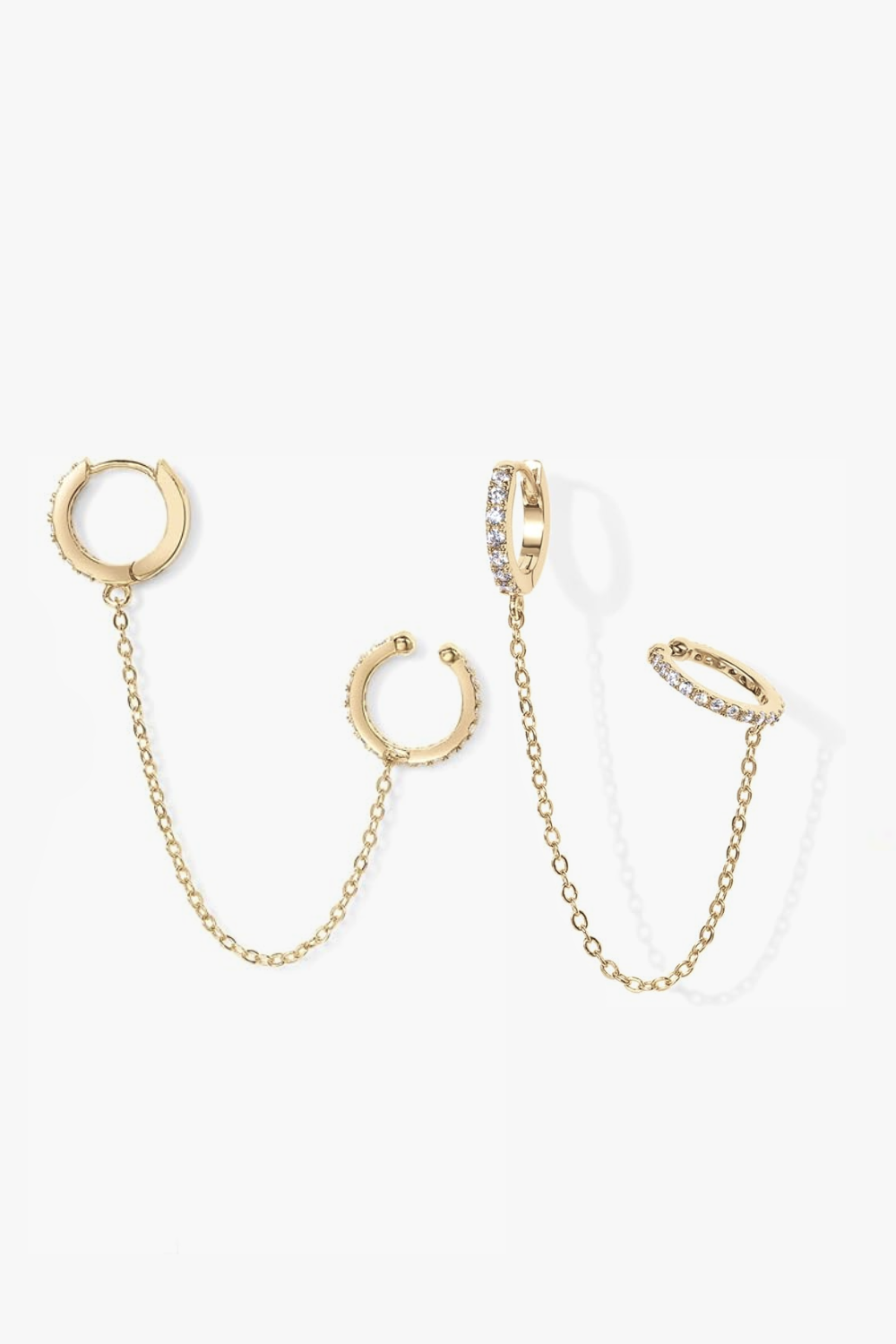 Isa yellow gold pavé huggie earrings with ear cuff and chain