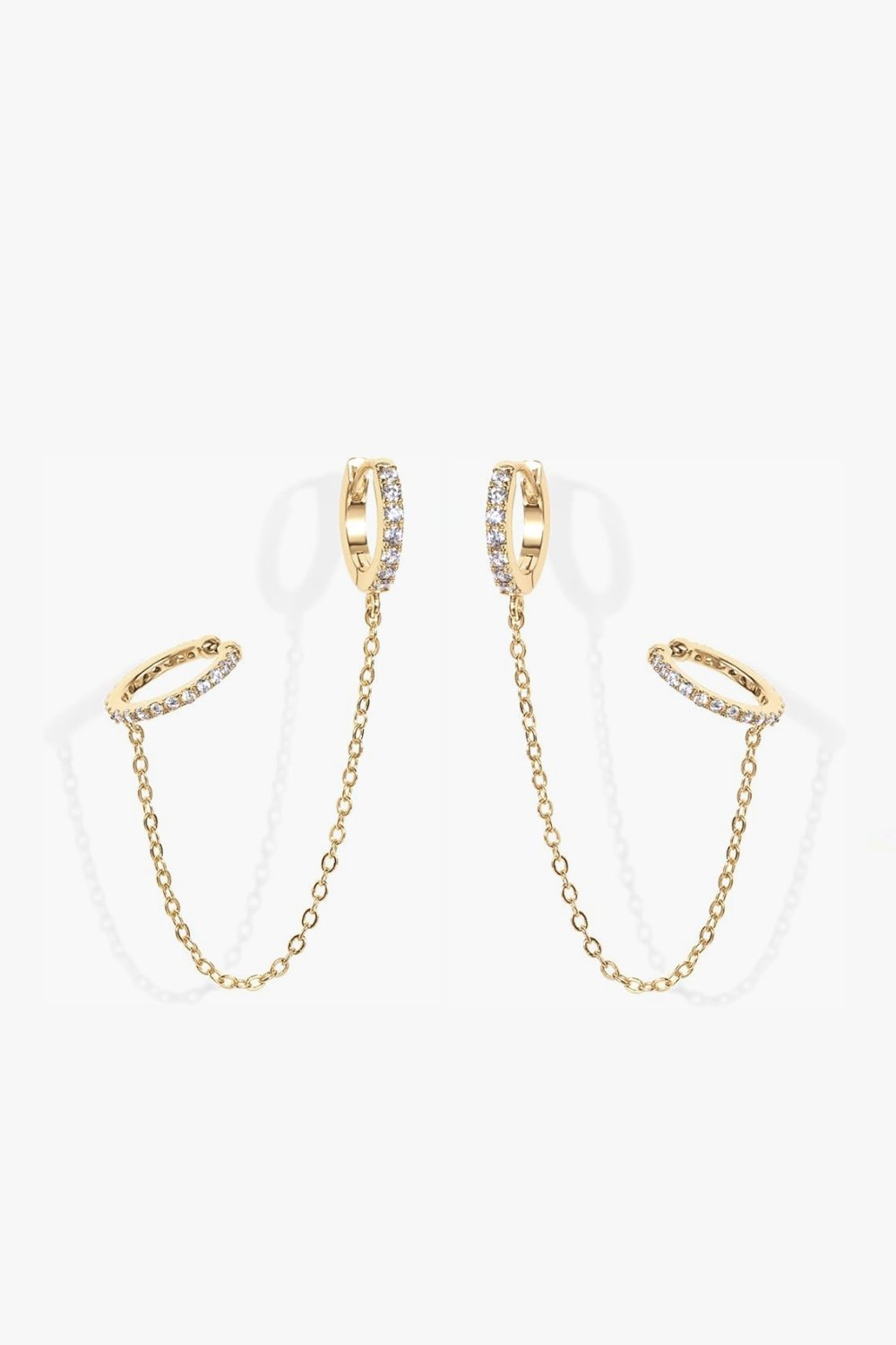 Isa yellow gold pavé huggie earrings with ear cuff and chain