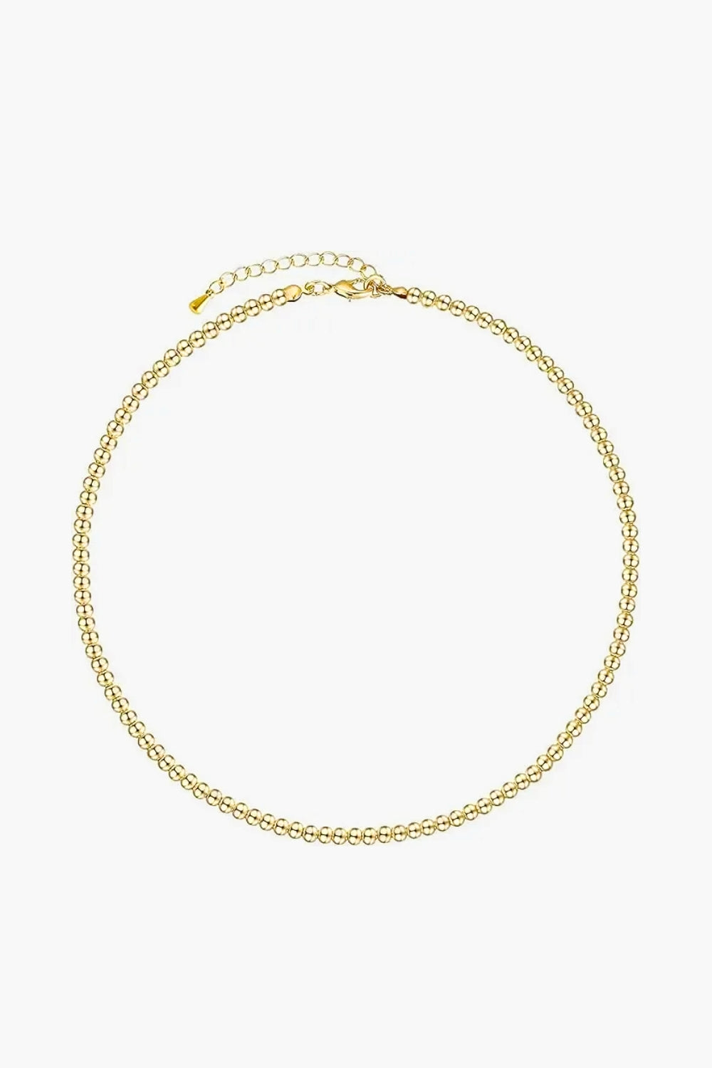 Isla Necklace – delicate 14k yellow gold-plated beaded chain necklace on white background.