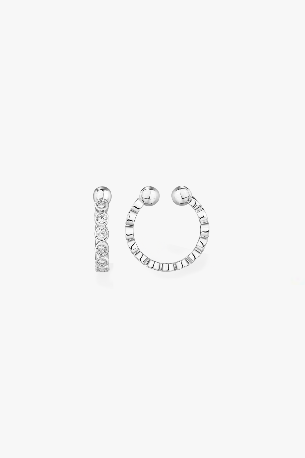 Ivy white gold bezel set ear cuff with curved design.
