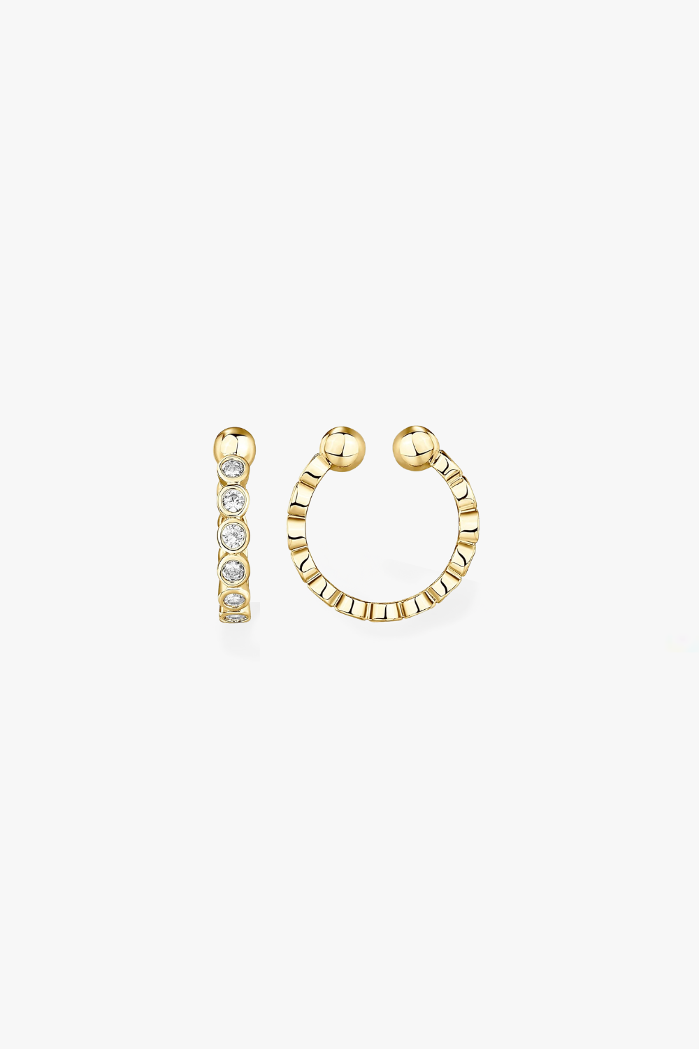 Ivy yellow gold bezel set ear cuff with curved design.