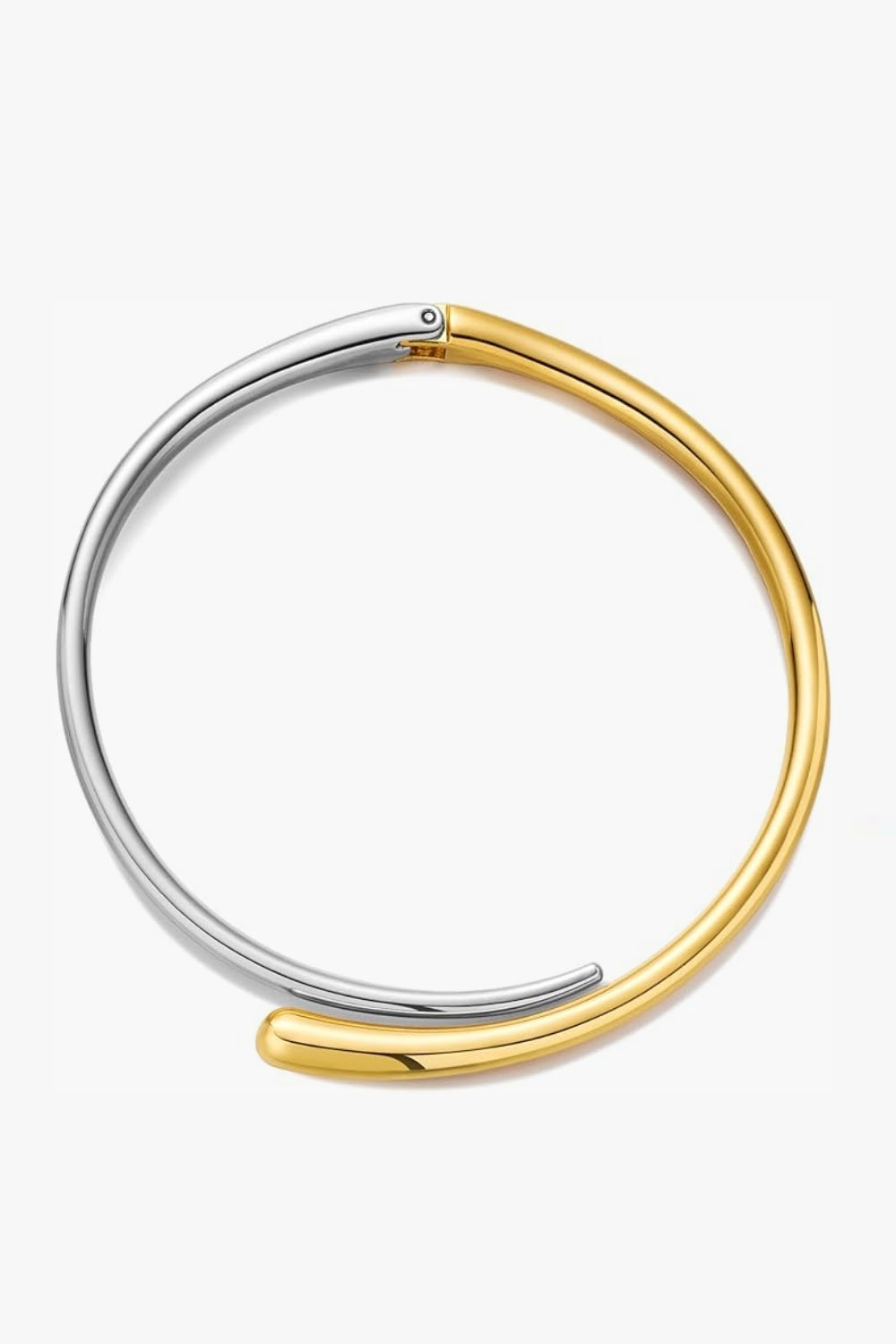 Lena Duo Necklace in two-tone yellow gold and white gold sculptural open collar, 4.72" diameter on white background