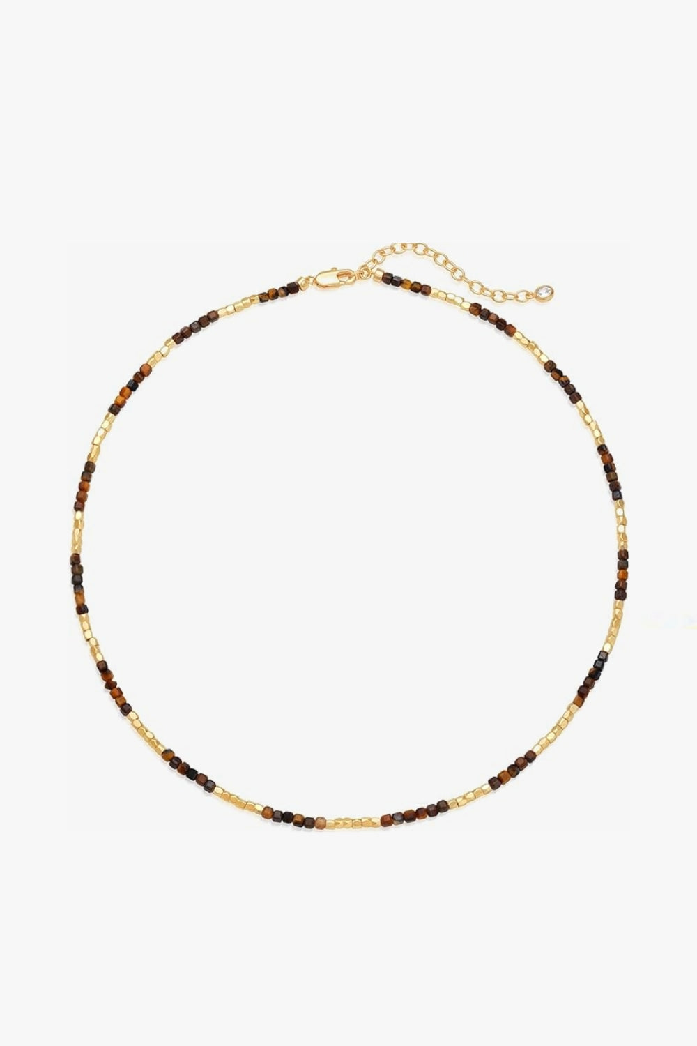 Lucia Necklace Sundown – slim gold-plated necklace with warm golden, amber, and chocolate gemstone beads